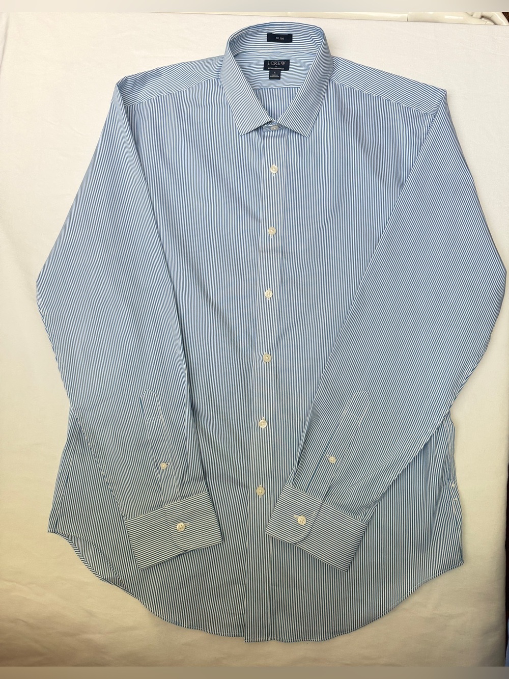 J. Crew Men's Light Blue and White Pinstripe Dress Shirt